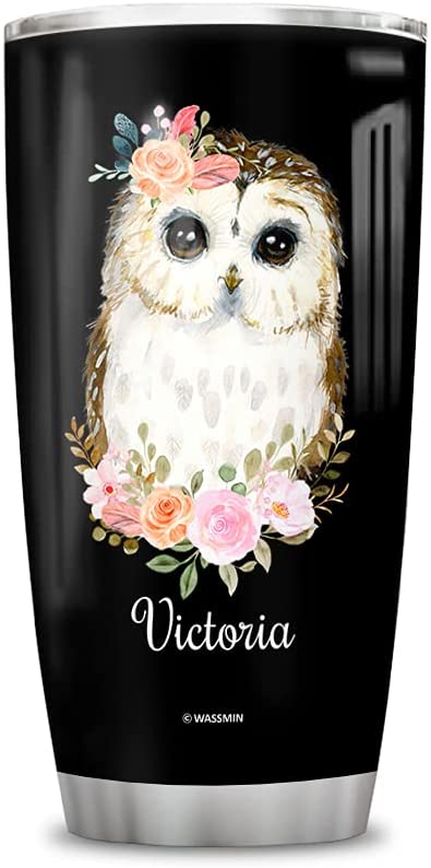 Personalized Tumbler Cup With Lid Custom Name Customized Double Wall Vacuum Insulated Tumblers Coffee Travel Mug Birthday Christmas Gifts For Animal Lovers (Owl)