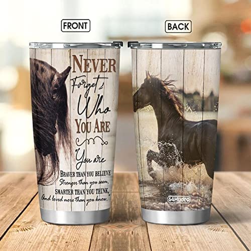 Wooden Back Horse Tumbler Cup with Lid, Double Wall Vacuum Thermos Insulated Travel Coffee Mug - HALZ1504006Z