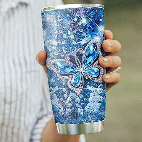 Butterfly Blue Jewelry Inspiration Motivation Tumbler Cup with Lid, Double Wall Vacuum Sporty Thermos Insulated Travel Coffee Mug - DNM0603003Z