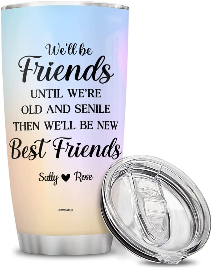 Bestie Gift, Personalized Best Friend Tumbler Cup With Lid Customized Besties Stainless Steel Double Wall Vacuum Insulated Tumblers Coffee Travel Mug Birthday