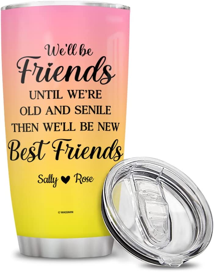 Bestie Gift, Personalized Best Friend Tumbler Cup With Lid Customized Besties Stainless Steel Double Wall Vacuum Insulated Tumblers Coffee Travel Mug Birthday Christmas Friendship