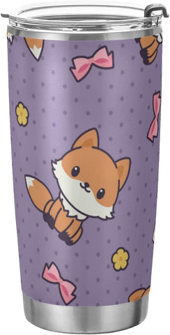 Fox Tumbler, Kawaii Foxes Stainless Steel Tumbler Travel Coffee Mug Double Wall Insulated Tumblers with Lid and Straw Insulated Cup Leak Proof