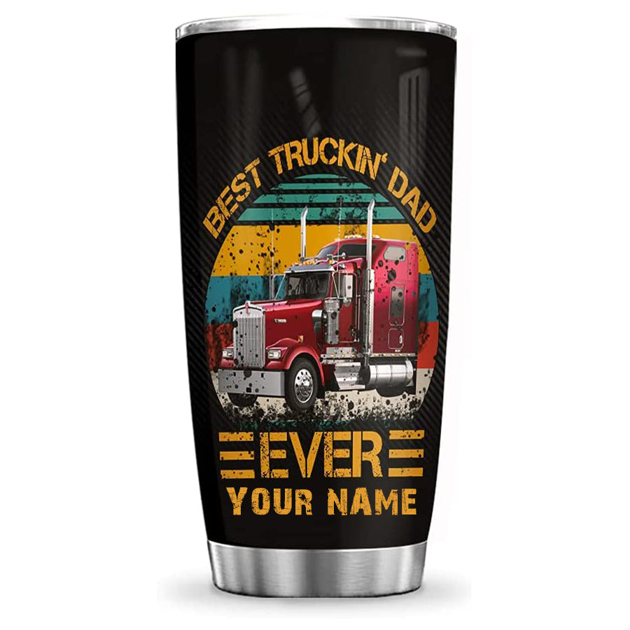 Best Trucking Dad Ever, Fatherhood, Gift For Dad Trucker Tumbler Cup with Lid, Travel Coffee Mug Father's Day Gift Dad Gift