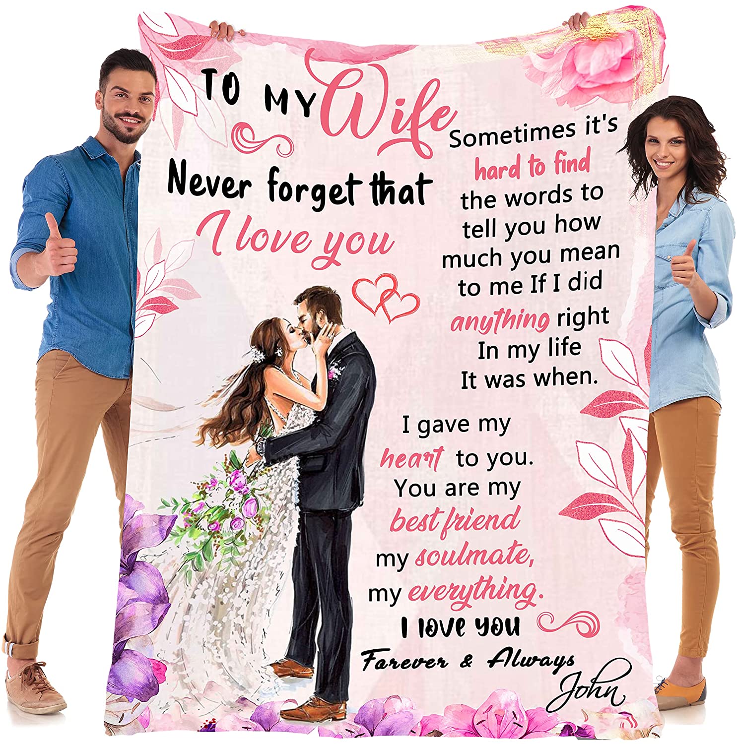 To My Wife - Never Forget That I Love You From Husband, Anniversary Blanket, Gift For Her Wife Birthday Gifts From Husband Romantic Present Valentines Day