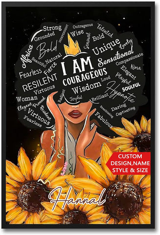 Personalized Black Girl Canvas, Custom Name Canvas, Black Girl You Are Beautiful Black Teenage Canvas