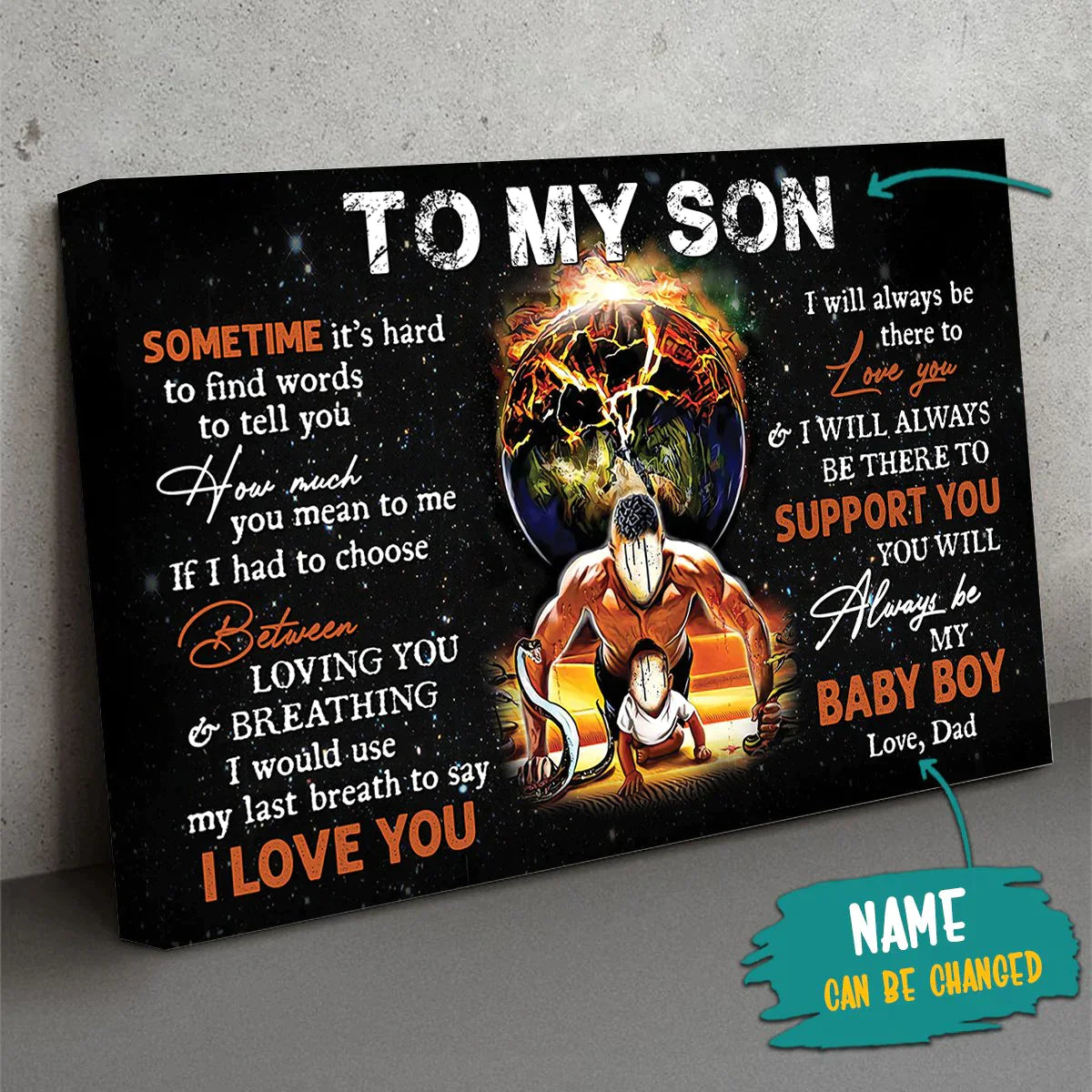 To My Son Sometimes It's Hard To Find Words To Tell You Canvas, Gifts For Son, Personalized Black Dad And Son Wall Art