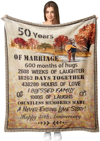 50Th Anniversary Blanket Gifts Blanket, 50 Years Of Marriage Gifts For Parents Couple Adults Wife Husband Men Women Friends, Happy 50Th Anniversary Throw Blanket