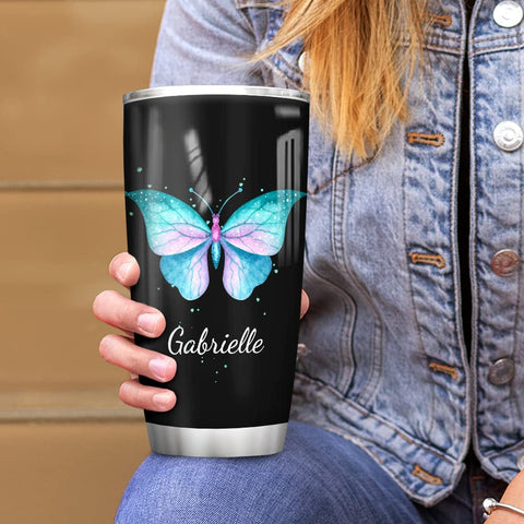 Personalized Butterfly Stainless Steel Tumbler Cup With Lid Custom Name Customized Double Wall Vacuum Insulated Tumblers Coffee Travel Mug Birthday Christmas Gifts For Women