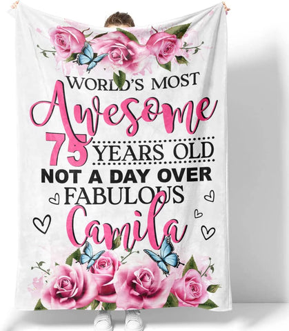 75Th Birthday Blanket World'S Most Awesome 75 Years Old Since 1947 Bday Anniversary Decorations For Women Wife Mom Grandma Fleece Sherpa Throw Blankets