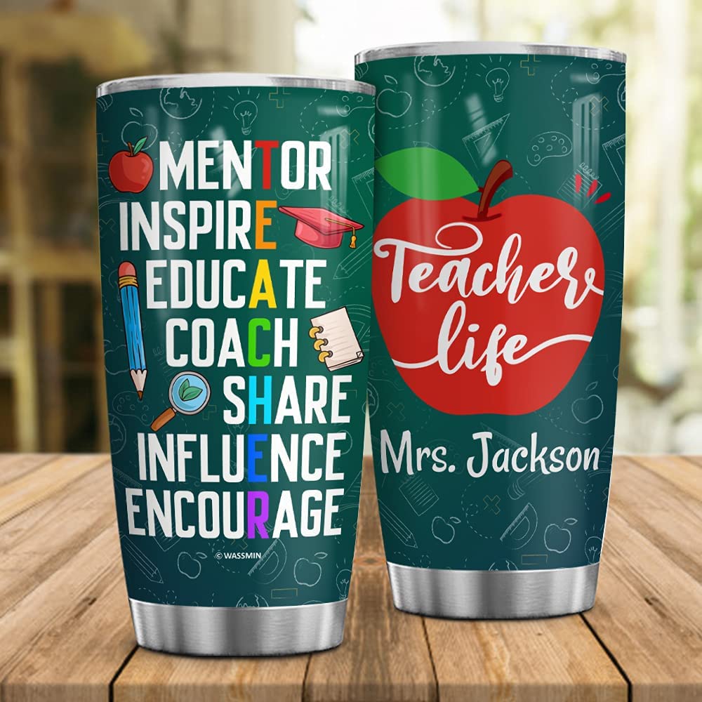 Teacher Appreciation Gift, Personalized Teacher Life Tumbler Cup With Lid Custom Name Double Wall Vacuum Insulated Tumblers Travel Coffee Mug Birthday Christmas Appreciation Gifts For Best Teachers Women