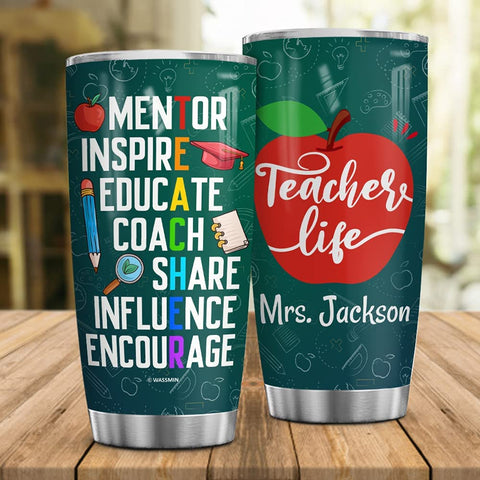 Teacher Appreciation Gift, Personalized Teacher Life Tumbler Cup With Lid Custom Name Double Wall Vacuum Insulated Tumblers Travel Coffee Mug Birthday Christmas Appreciation Gifts For Best Teachers Women