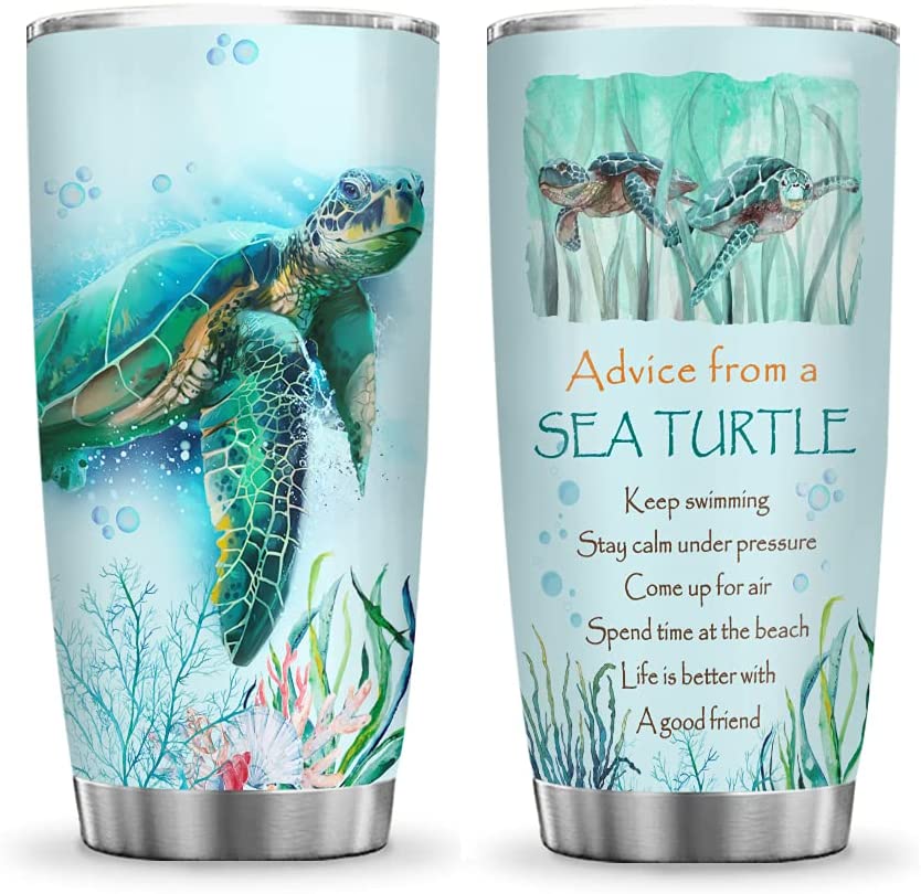 Advice from A Sea Turtle Ocean Inspiration Tumbler Cup with Lid, Double Wall Vacuum Thermos Insulated Travel Coffee Mug - BGX1011007