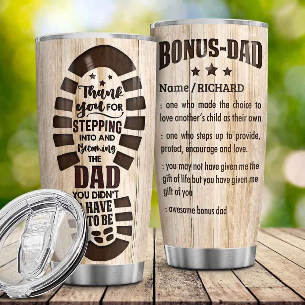 Personalized Bonus Dad Tumbler Cup With Lid Custom Name Double Wall Vacuum Insulated Stainless Steel Tumblers Coffee Travel Mug Father's Day Birthday Christmas Gifts From Bonus Child