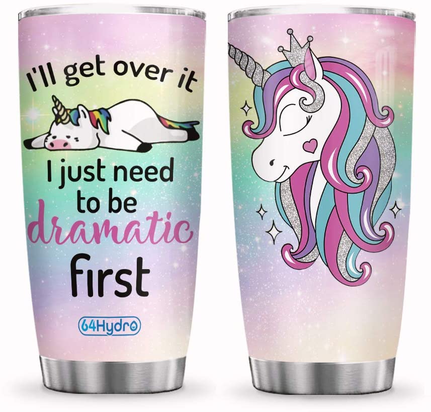 Unicorn Lover Get Over It Be Dramatic Tumbler Cup with Lid, Double Wall Vacuum Sporty Thermos Insulated Travel Coffee Mug