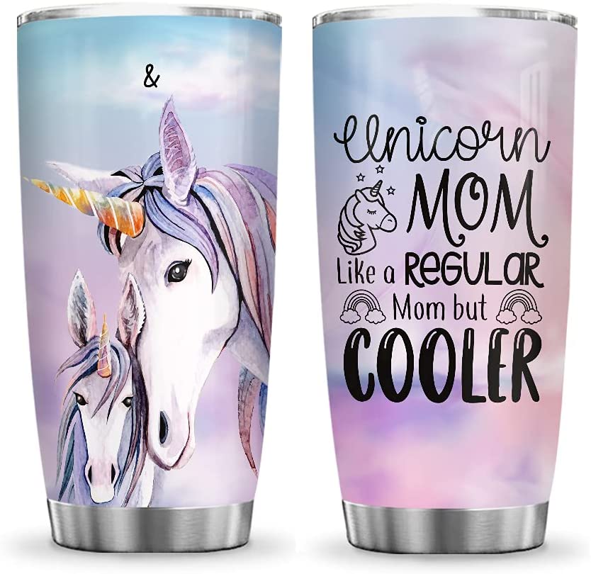 Unicorn Mom Like A Regular Mom But Cooler Tumbler Cup with Lid, Double Wall Vacuum Thermos Insulated Travel Coffee Mug