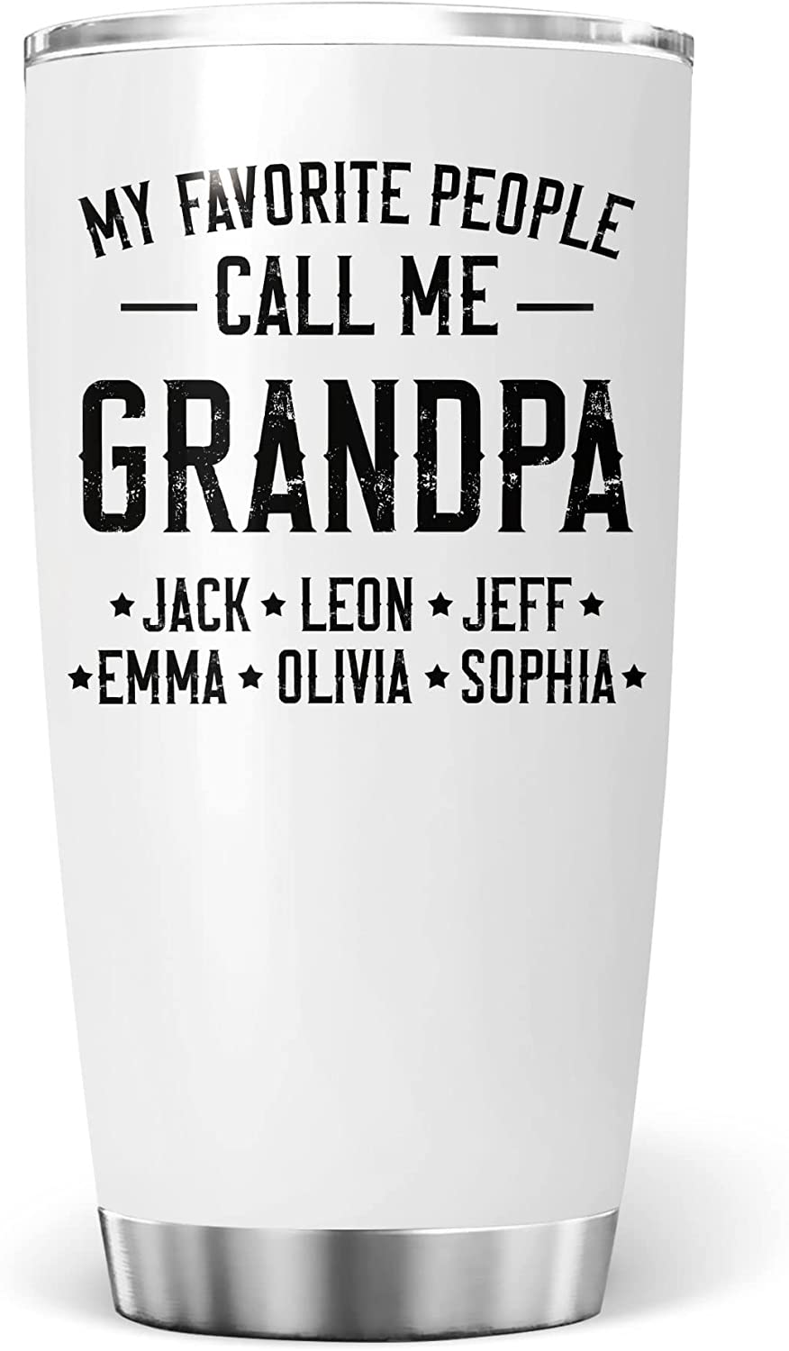 Grandpa Tumbler, Personalized Dads Coffee Mug My Favorite People Call Me Grandpa Insulated Stainless Steel Travel Tumblers Custom Cups With Multi Kids Names Father's Day Birthday Gifts For Men