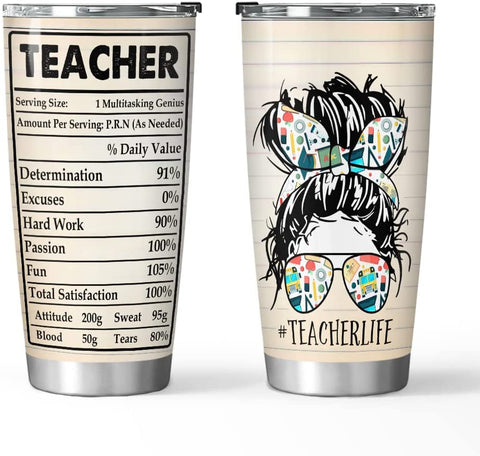 Teacher Life Facts, Gift For Teachers, Teacher Inspiraiton Tumbler Cup with Lid, Double Wall Vacuum Thermos Insulated Travel Coffee Mug