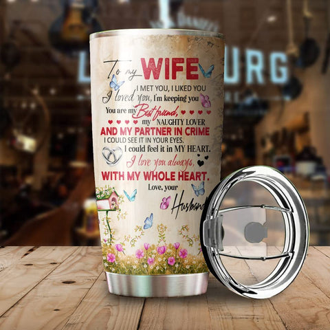 Wife Tumbler, Personalized Valentine Cardinals Tumbler for Wife, Gift from Husband I Met You Liked You, Loved You, Vacuum Stainless Steel Travel Cup with Lid, Custom Gifts on Anniversary, Mother’s Day