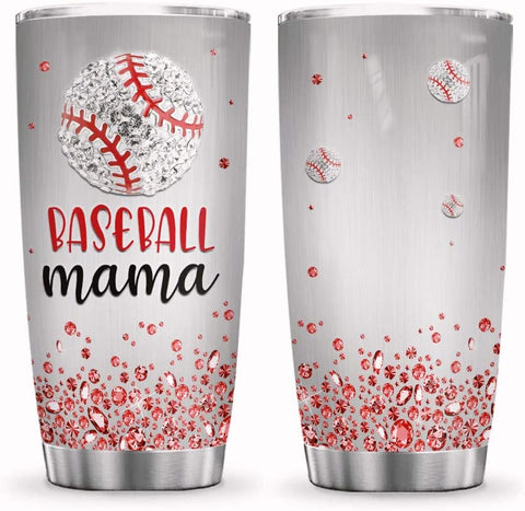 Mom Tumbler, Baseball Mama Inspiration Motivation Tumbler Cup with Lid, Double Wall Vacuum Sporty Thermos Insulated Travel Coffee Mug