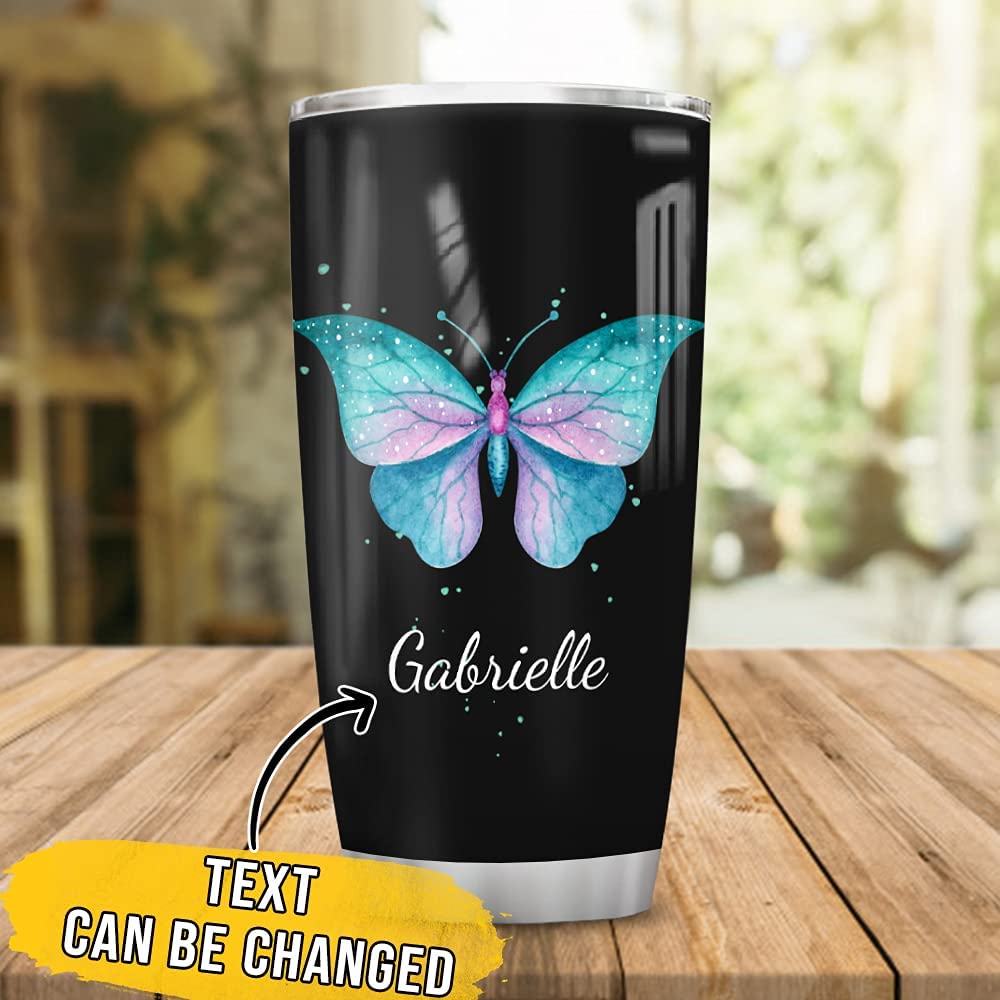 Personalized Butterfly Stainless Steel Tumbler Cup With Lid Custom Name Customized Double Wall Vacuum Insulated Tumblers Coffee Travel Mug Birthday Christmas Gifts For Women