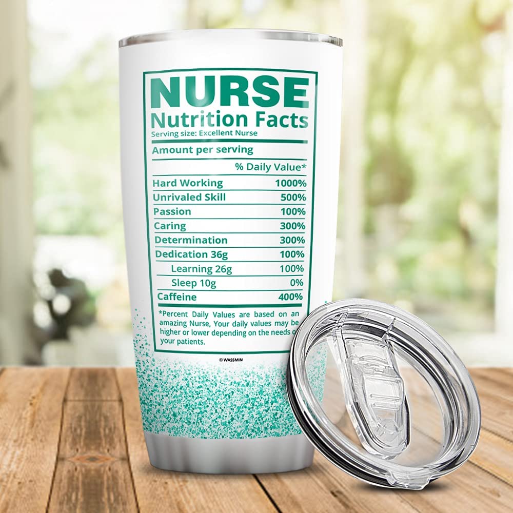 Personalized Nurse Nutrition Facts Stethoscope Tumbler Cup With Lid Vacuum Insulated Travel Mug Birthday Christmas Week Appreciation Gift Nurses Female Women Nursing School (Green 3)