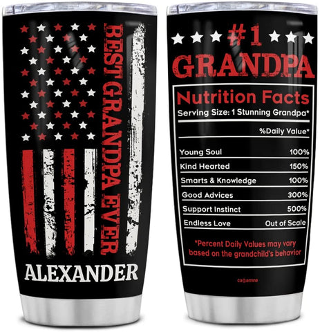 Grandpa Tumbler, Best Grandpa Tumbler Personalized Grandpa Nutrition Facts Tumblers Stainless Steel Coffee Travel Mug Cup with Lid Birthday Christmas Fathers Day Custom Gifts For Papa Grandfather