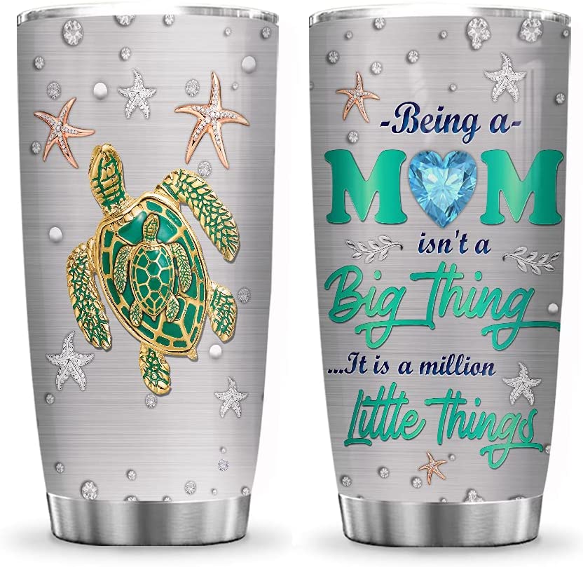 Mom Tumbler, Printed Turtle Mom Jewelry Style Mother's Day Gifts Tumbler Cup with Lid, Double Wall Vacuum Thermos Insulated Travel Coffee Mug