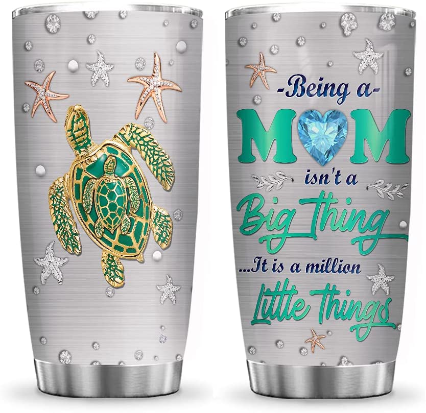 Mom Tumbler, Printed Turtle Mom Jewelry Style Mother's Day Gifts Tumbler Cup with Lid, Double Wall Vacuum Thermos Insulated Travel Coffee Mug