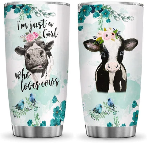 Just A Girl Who Loves Cows Inspiration Cow Heifer Lover Tumbler Cup with Lid, Double Wall Vacuum Thermos Insulated Travel Coffee Mug