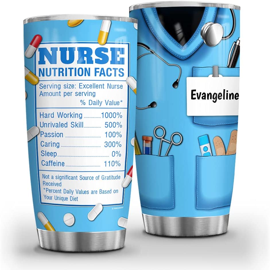 Personalized Nurse Nutrition Facts Tumbler Cup With Lid Stethoscope Double Wall Vacuum Insulated Travel Coffee Mug Birthday Christmas Gifts Nurse Week Appreciation Gift Women Men