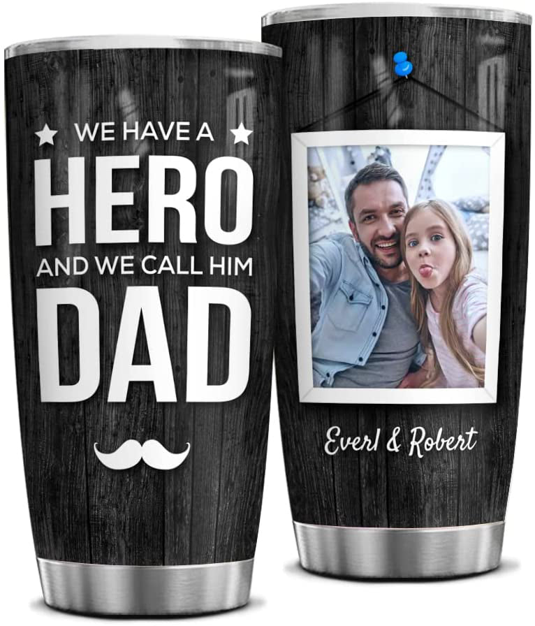 Personalized Dad Tumbler Cup With Lids Custom Photo Name Double Wall Vacuum Insulated Tumblers Coffee Travel Mug Dads Daddy Fathers Birthday Christmas Gifts From Daughter