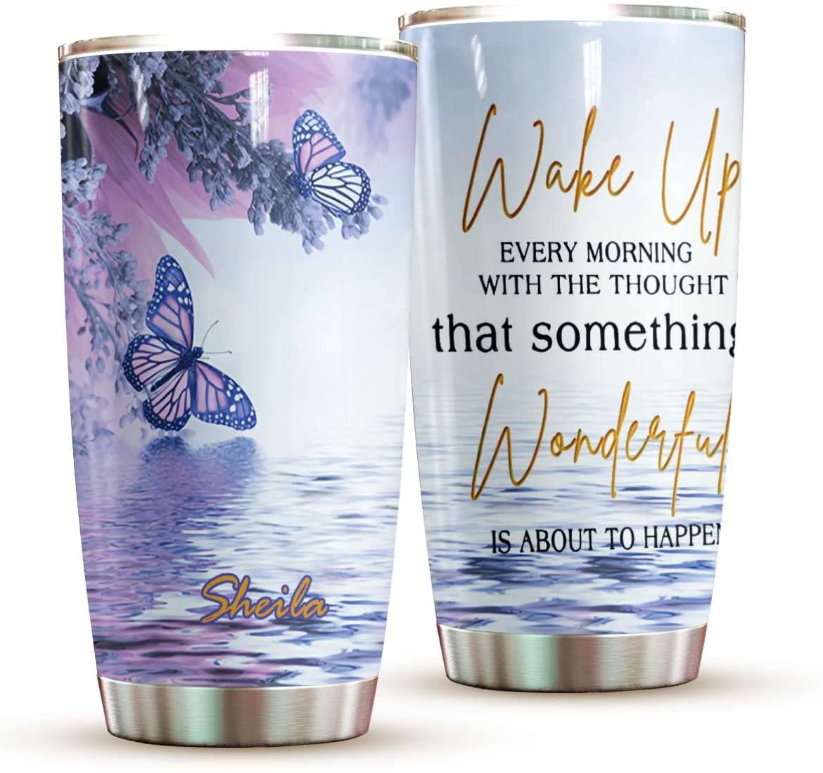 Customized Tumbler Purple Butterfly Personalized Tumbler Stainless Steel 3D Printed Tumbler 10oz Travel Coffee Mug