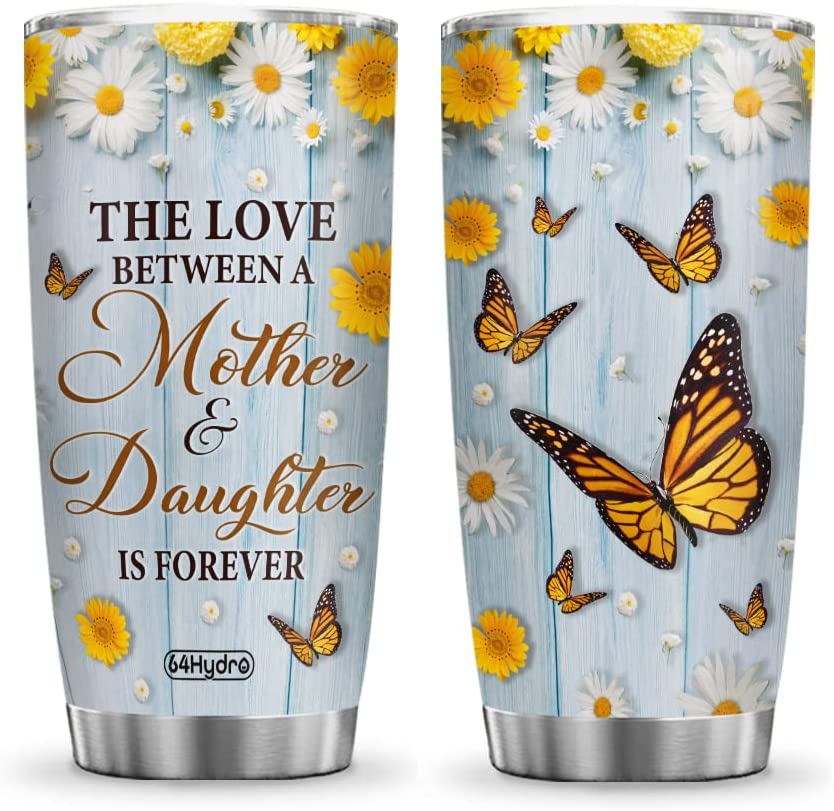 Forever Lover Mother Daughter Mom Gifts Daisy Flower Butterfly Lover Stainless Steel Tumbler Cup with Lid, Double Wall Vacuum Thermos Insulated Travel Coffee Mug - HHQZ1012011Z