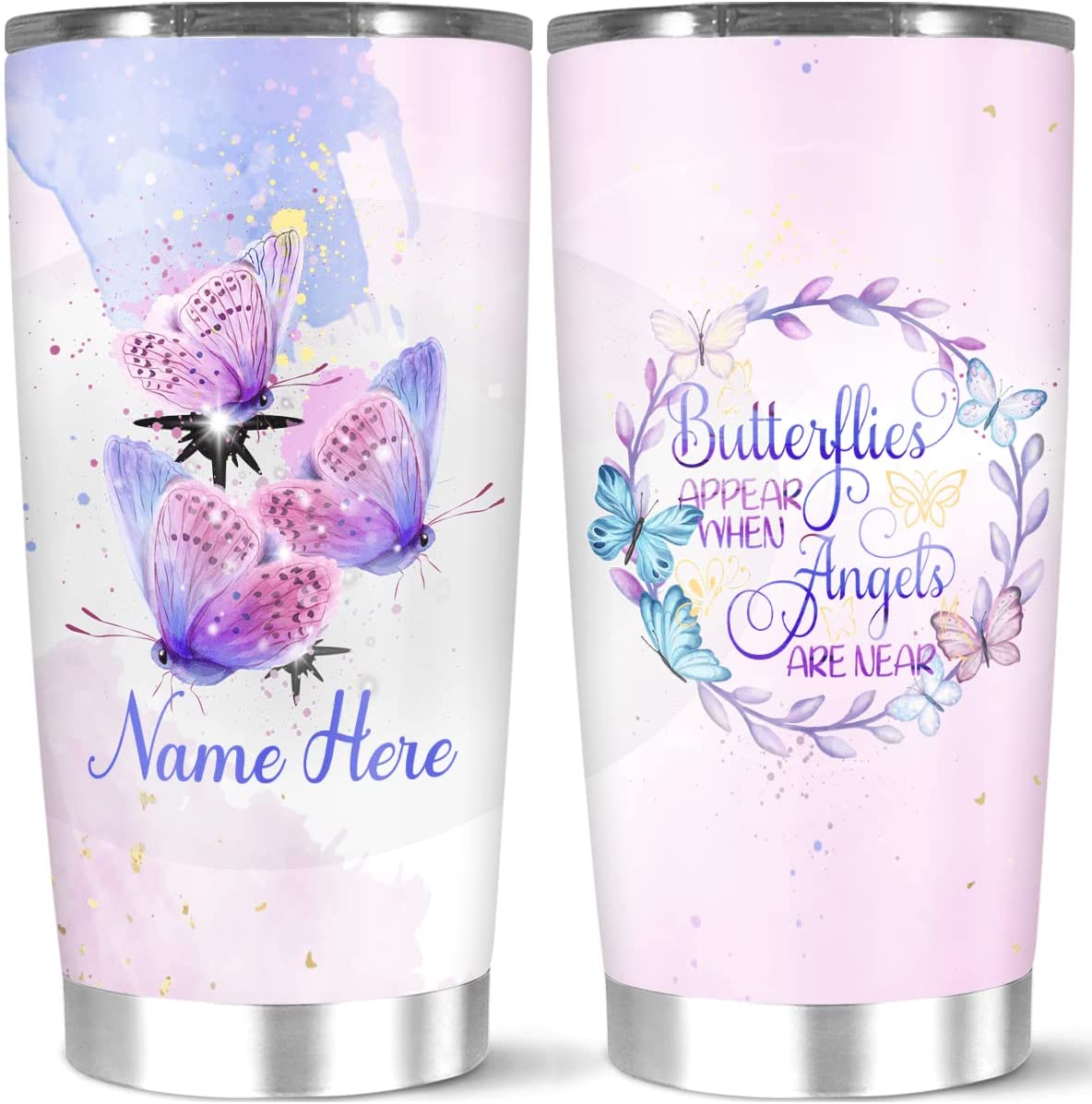 Personalized Coffee Tumbler Customized Name Butterfly Appear Angel Are Near Quote Gift For Mom Women Lover On Birthday Holiday 20 Stainless Steel Home Travel Office Mug Use