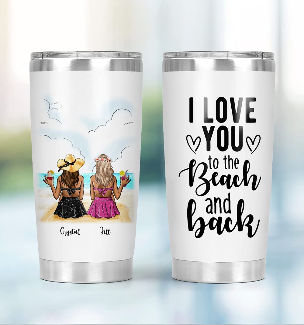 Bestie Gift, Personalized To My Besties Tumbler I Love You To The Beach And Back Coffee Mug Camping Mug Wine Tumbler Skinny Tumbler Gifts For Her Birthday Gifts For Besfriend Multi