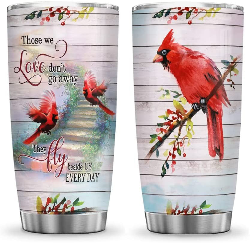 Cardinal Bird Gift, Cardinal Bird Fly Beside Us Tumbler Cup with Lid, Double Wall Vacuum Thermos Insulated Travel Coffee Mug