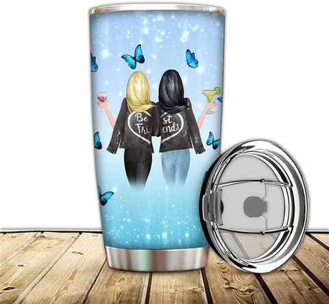 Bestie Vacuum Tumbler Cup Butterfly Insulated Travel Mug With Lids,Best Friend Coffee Cup Double Wall Sporty Thermos Stainless Steel Water Bottle