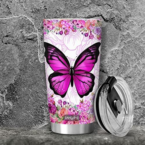 Butterfly Flowers Nature Life Gifts for Mom, Mother, Grandma, Friends, Girlfriend Tumbler Cup with Lid, Double Wall Vacuum Thermos Insulated Travel Coffee Mug - DNM2101010Z