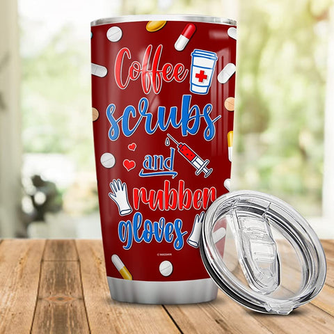 Personalized Nurse Tumbler Coffee Scrubs And Rubber Gloves Cup With Lid Double Wall Vacuum Insulated Travel Coffee Mug Birthday Christmas Nurse Week Appreciation Gift Women Men