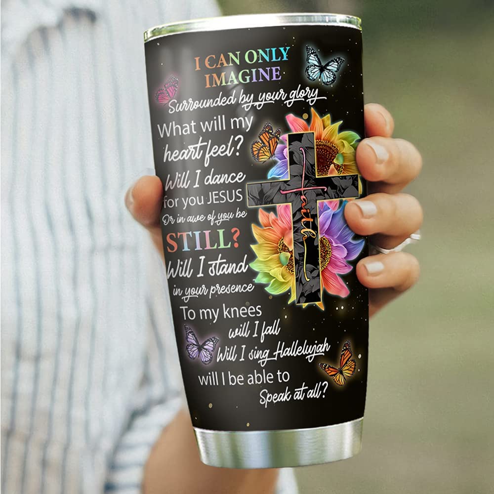 Faith Butterfly I Can Only Imagine Tumbler, Faith Butterfly, Faith Butterfly Inspiration Tumbler Cup with Lid, Double Wall Vacuum Thermos Insulated Travel Coffee Mug