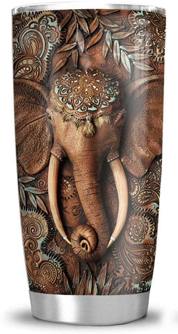 Wooden Texture Elephant Lover Tumbler Cup with Lid, Double Wall Vacuum Sporty Thermos Insulated Travel Coffee Mug