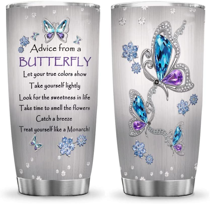 Butterfly Advice Jewelry Tumbler Cup with Lid, Double Wall Vacuum Thermos Insulated Travel Coffee Mug