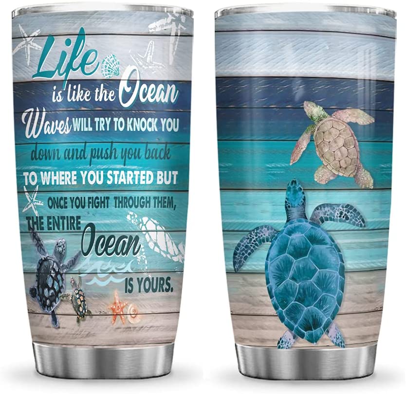 Turtle Mom to Daughter, Advice from Mom Turtle, Gift for Sea Turtle Lovers Tumbler Cup with Lid, Double Wall Vacuum Thermos Insulated Travel Coffee Mug - HHZ1811021