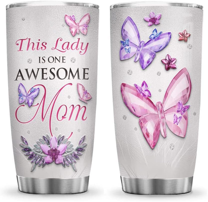 Mom Butterflies Tumbler Lover Mother Gifts Stainless Steel Tumbler Cup with Lid, Double Wall Vacuum Thermos Insulated Travel Coffee Mug