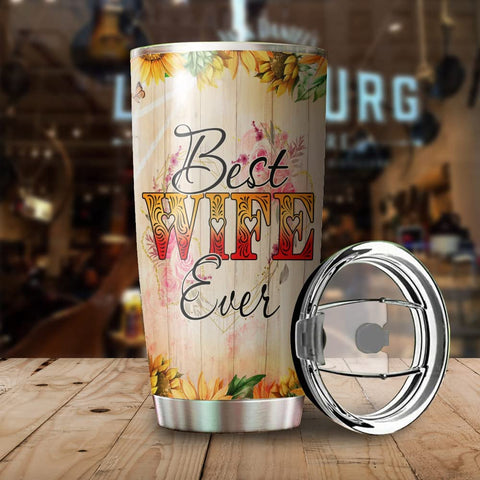 Wife Tumbler, Custom Valentine Tumbler for Wife, Gift from Husband Best Wife Ever, Vacuum Stainless Steel Travel Cup with Lid, Personalized Gifts on