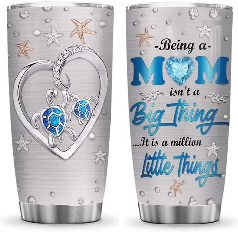 Mom Tumbler, Turtle Mom A Million Little Things Gifts for Mother Wife Friend Anniversary for Her Tumbler Cup with Lid, Double Wall Vacuum Insulated Travel Coffee Mug