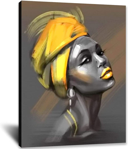 Black Girl Canvas, African American Wall Art Yellow Hair Beauty Black Woman Abstract Painting Canvas Poster for Living Room Bedroom Bathroom Home Decor