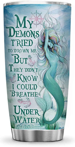 Mermaid Inspiration Mermaid Lover Tumbler Cup with Lid, Double Wall Vacuum Thermos Insulated Travel Coffee Mug