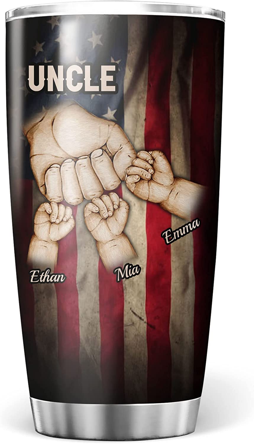 Uncle Tumbler, Happy Father's Day Personalized Best Dad Ever Cup Uncle Fist Bump Tumblers Custom Name American Flag Coffee Tumbler Insulated