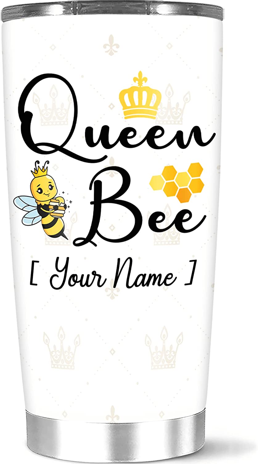 Personalized Coffee Tumbler Queen Bee Tumbler Name Custom Gifts For Women Girls Sister Mom Wife Bee Lover On Birthday Insulated Travel Coffee Mug Stainless Steel Thermal Cup 20